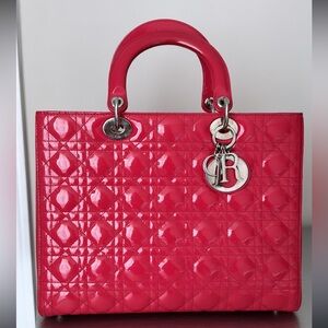 Large Lady Dior watermelon quilted patent leather